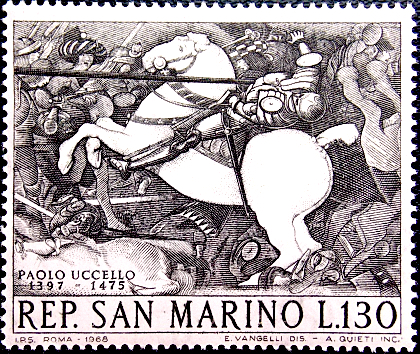 Сан Марино 1968 год . Сцена “битвы при Сан-Романо” Паоло Уччелло .  (1)